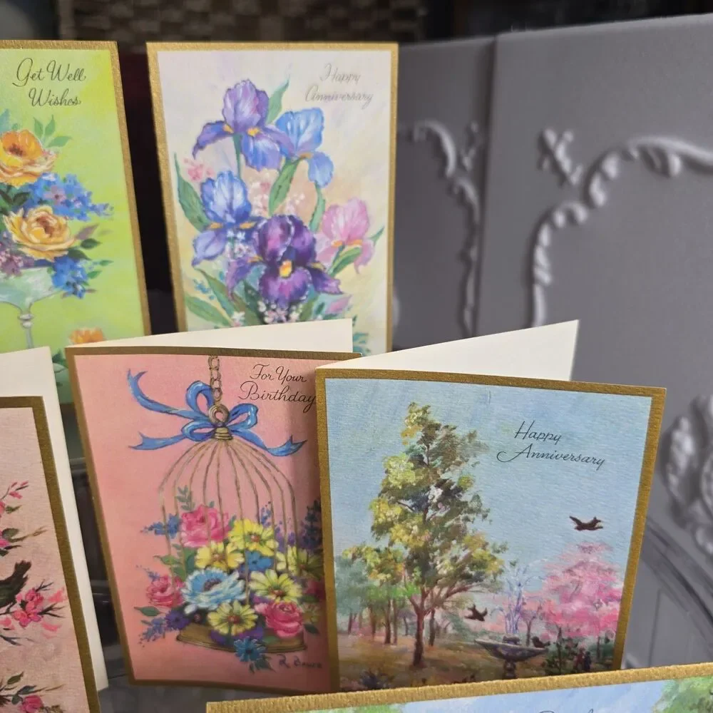 Vintage Box of 10 Greeting Cards Envelopes Painted by Richard Bauer By Mouth